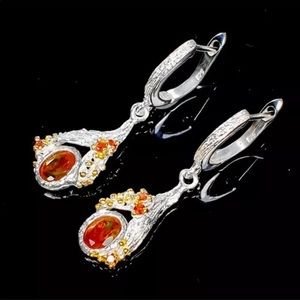 Artisan Orange Opal sterling silver earrings